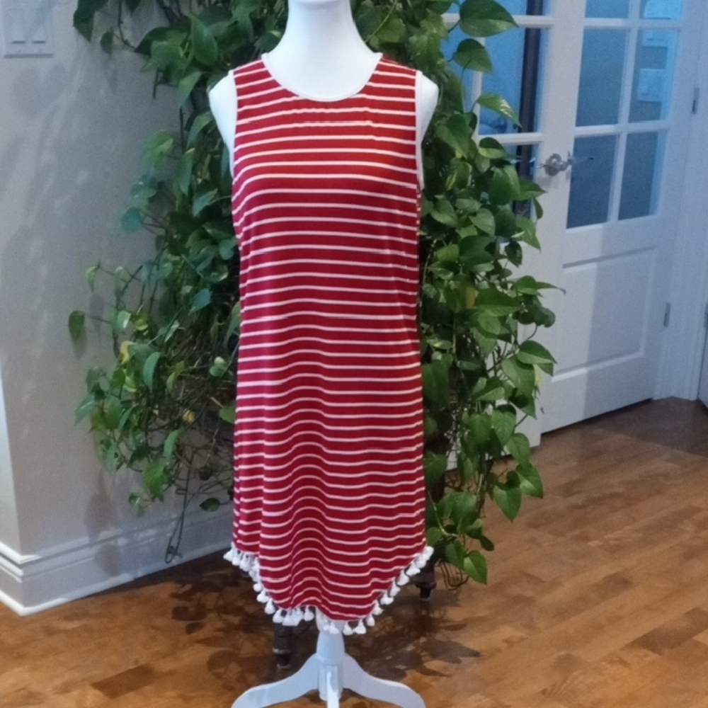SHEIN Red and White Striped Swim Coverup